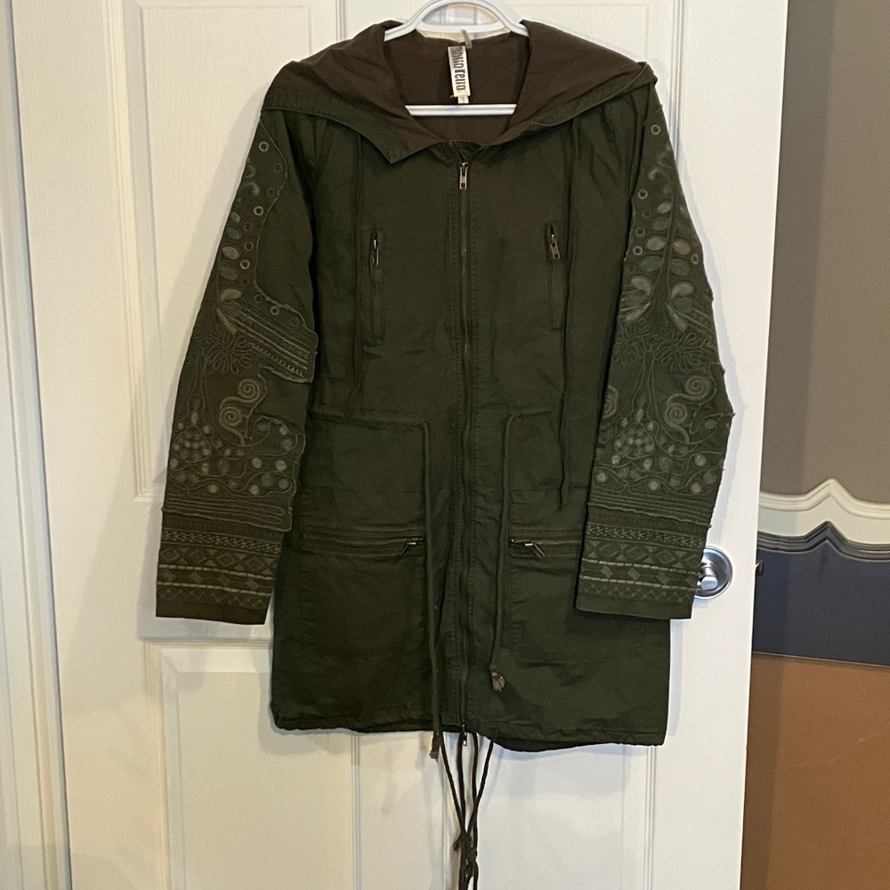 Embroidered Green Hooded Jacket